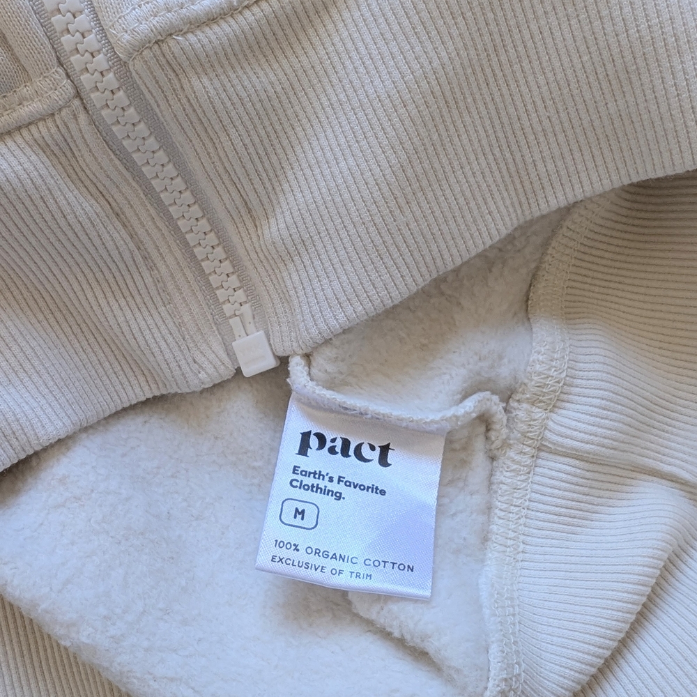 Pact Brushed Fleece Full Zip Hoodie M 100% Organic Cotton Minimalist Sustainable - Picture 6 of 8